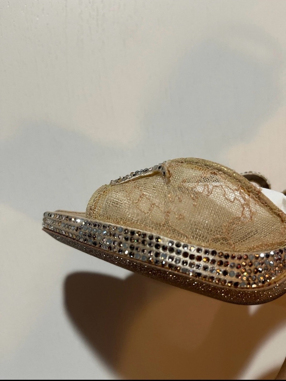 Gold Embellished Slingback Sandals with Crystal Accents - Picture 5 of 12